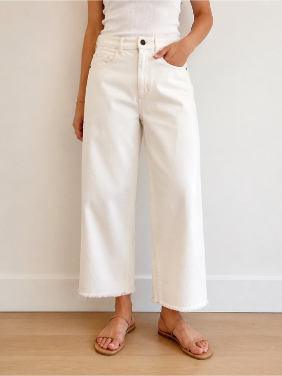 DL1961 Denim - DL1969 Hepburn Wide Leg High-Rise Cropped Jeans in Eggshell - 27 waist